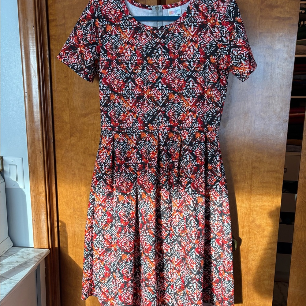 LuLaRoe Red and Black Geometric Midi Dress